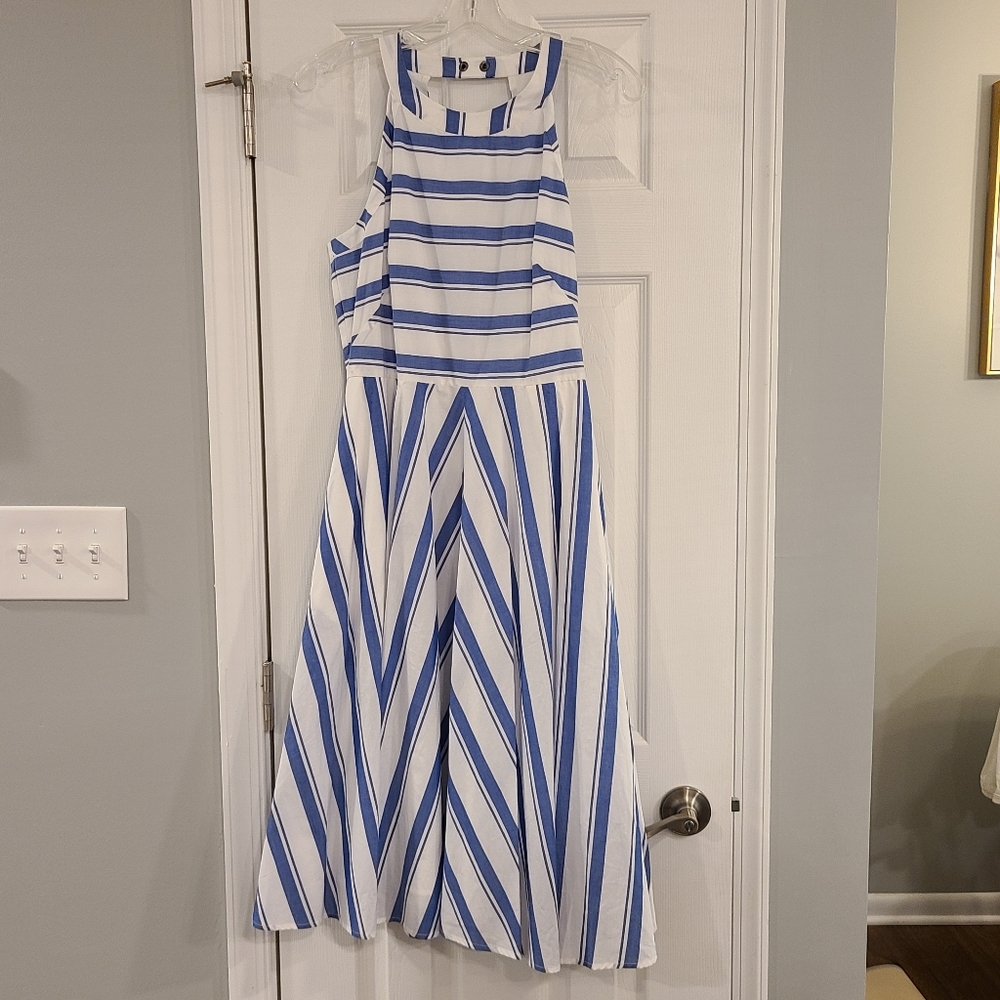 Eliza J Striped Cotton Fit & Flare Dress Size 8